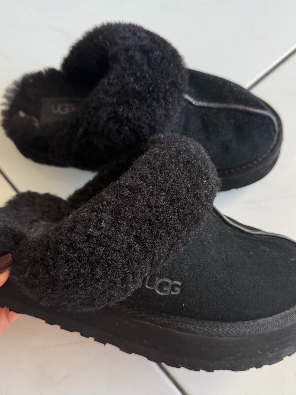 UGG Black Shearling Clog Slippers